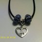 New Black Corded Euro Necklace~Silver Peace/Heart Charm~ $2 Ship