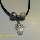 New Black Corded Euro Necklace~Silver Kitten Charm~ $2 Ship