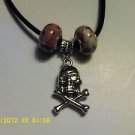 New Black Corded Euro Necklace~Silver Skull Charm~ $2 Ship