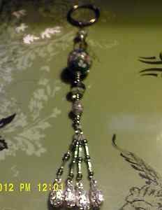 Green Flower Silver Long Key Chain~Lamp/Car Dangler/Decor