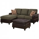 3-Piece Sage Microfiber Sectional Sofa Set with Faux Leather Ottoman
