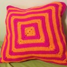 "Tequila Sunrise" - Orange and Pink Semi-Solid Granny Square Pillow