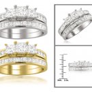 14k White or Yellow Gold 2 ctw Princess-cut 3-Stone Diamond Bridal Set Ring