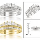 14k White or Yellow Gold 1 ctw Princess-cut 3-Stone Diamond Bridal Set Ring