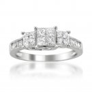 14k White Gold 1 ctw Princess-cut & Round Diamond 3-Stone Engagement Ring (H-I, I1-I2)