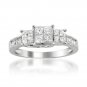 14k White Gold 1 ctw Princess-cut & Round Diamond 3-Stone Engagement Ring (H-I, I1-I2)