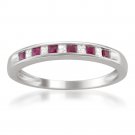 14k White Gold 1/3 ctw Princess-cut Diamond & Ruby Wedding Band (H-I, I1-I2)