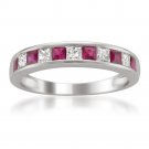 14k White Gold 5/8 ctw Princess-cut Diamond & Ruby Wedding Band (H-I, I1-I2)