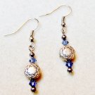 Blue Crystal and Silver Beaded Earrings #2862