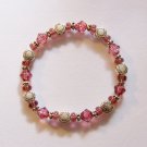 8" Crackled Rose and Silver Stretch Bracelet #3075