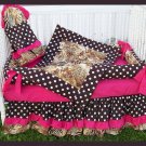BROWN HOT PINK ZEBRA POLKA DOTS Crib Bedding Set