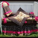 New baby crib bedding set in BROWN POLKA DOTS ZEBRA and HOT PINK fabrics