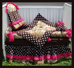 New Baby Crib Bedding Set In Brown Polka Dots Zebra And Hot Pink