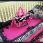 NEW crib bedding set HOT PINK BLACK ZEBRA POLKA DOTS