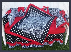 NEW crib bedding set RED BLACK ZEBRA POLKA DOTS fabrics