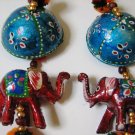 Colourful strings of hanging elephants with sunshade umbrella and bell - Wall hanging