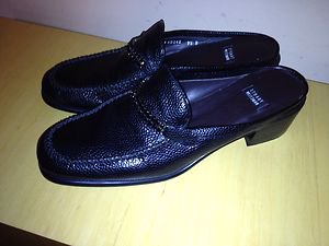 stuart weitzman Slip On Mule Black Peeble Grain Leather 9.5B