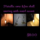Metallic Cone & Fan Shell Earrings with Swirls