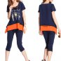 New fashion printing leisure suit Korean women big yards loose chiffon patchwork suit