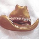~ GOLD HAT W/ RHINESTONE BROOCH ~