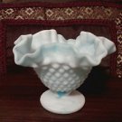 VINTAGE BLUE/WHITE MARBLE SWIRL HOBNAIL COMPOTE