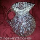 ELEGANT PINK w/WHITE SPECKLES ROUND RUFFLE ART GLASS PITCHER