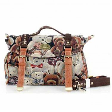 Canvas Bear Print Messenger Bag