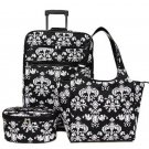 Damask Broque Patterned Rolling Luggage, Tote & Cosmetic Bag