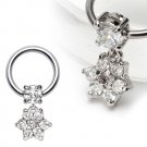 CZ AND GEM PAVED FLOWER DANGLE CAPTIVE HOOP 16G