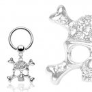 CAPTIVE BEAD HOOP W/MULTI CLEAR GEM SKULL 16G