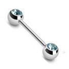 NIPPLE BAR WITH DOUBLE FRONT FACING AQUA GEM