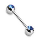 NIPPLE BAR WITH DOUBLE FRONT FACING BLUE GEM