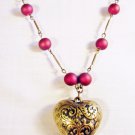 N1 - Purple beaded necklace with heart pendant