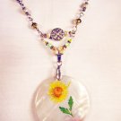 N9 - green and yellow necklace with pretty flower pendant