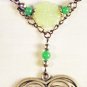 N10 - green and black beaded necklace with filigree heart pendant