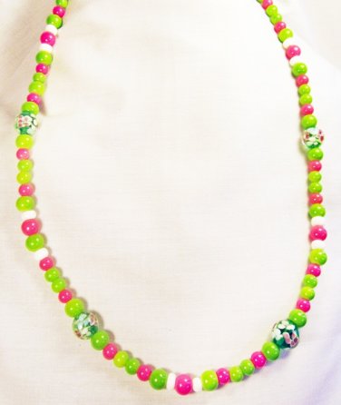 N42 - pink & green beaded necklace