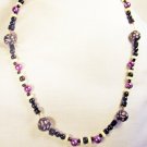 N43 - purple, black & white beaded necklace
