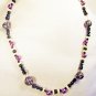 N43 - purple, black & white beaded necklace