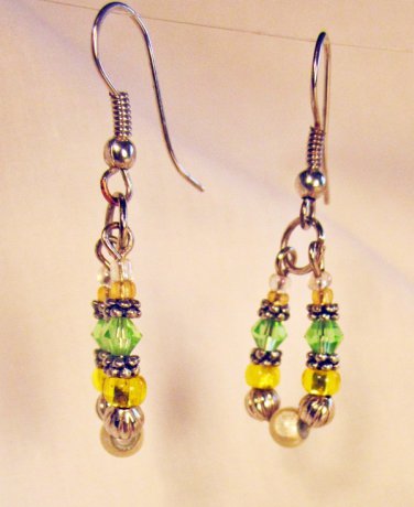 E9 - green & yellow beaded earrings