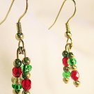 E29 - red & green beaded earrings