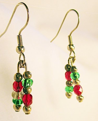 E29 - red & green beaded earrings