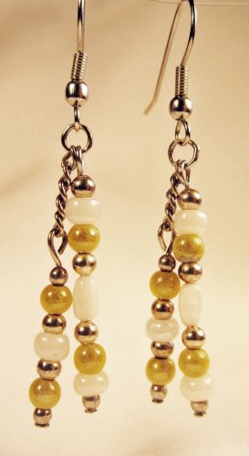 E37 - yellow & white beaded earrings
