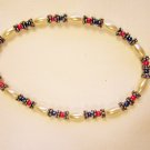 B15 - red, blue & pearl beaded bracelet