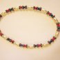 B15 - red, blue & pearl beaded bracelet