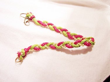 AB14 - green, pink & pearl braided ankle bracelet