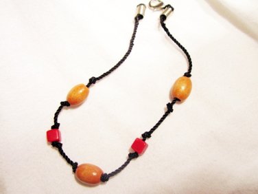 AB18 - wood & red ankle bracelet