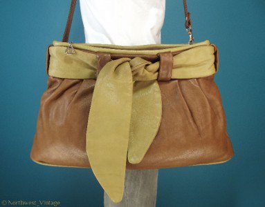 Vintage Brio Brown Leather Shoulder Bag Clutch Purse Handbag w/ Stylish Bow