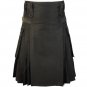 Men Black Deluxe Utility Kilt With Leather Strips