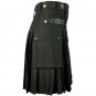 Men Black Deluxe Utility Kilt With Leather Strips