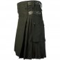 Men Black Deluxe Utility Kilt With Leather Strips